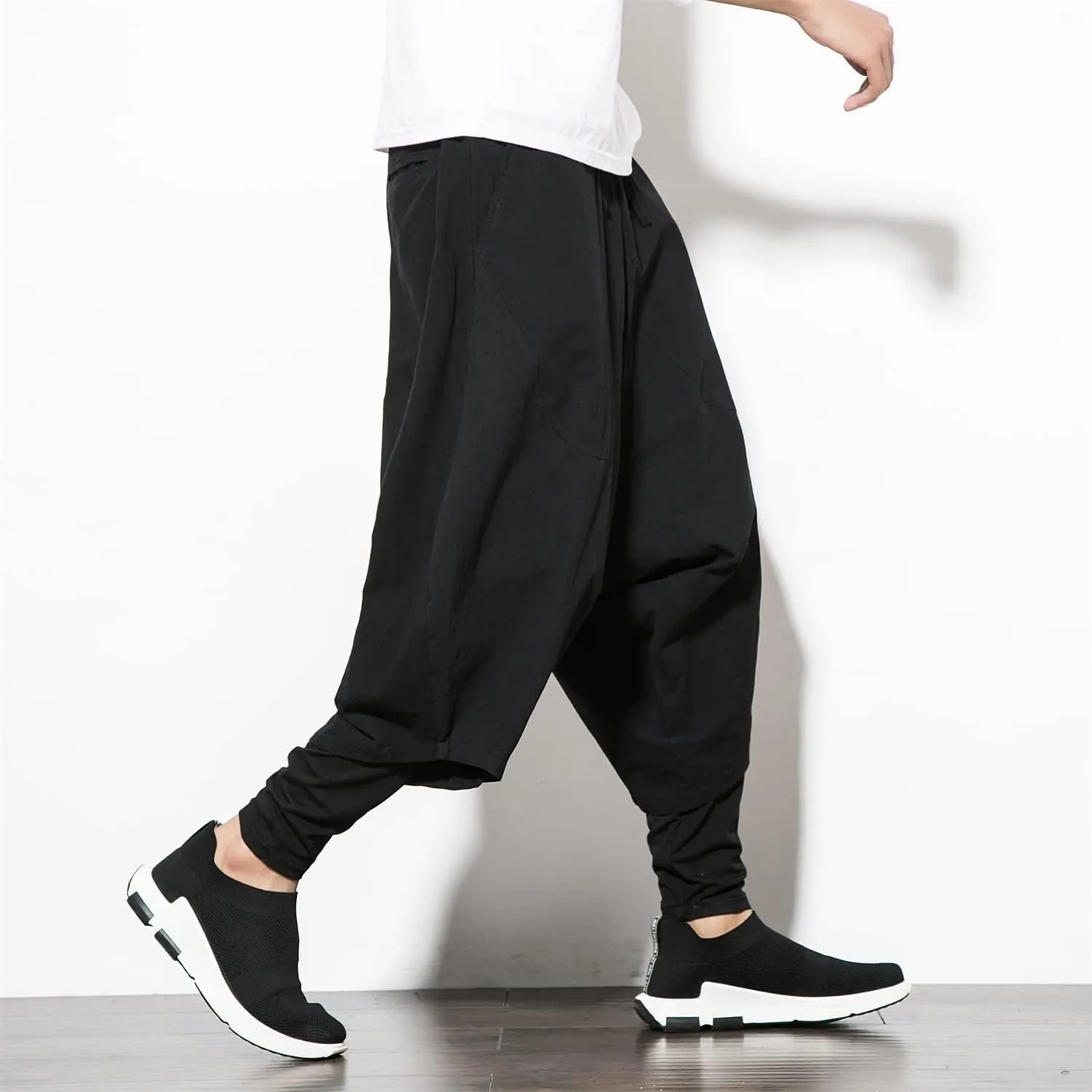 Seidarise Men's Harem Pants Hip hop Joggers Baggy Wide Leg Pants Casual Harem Linen Japanese Yoga