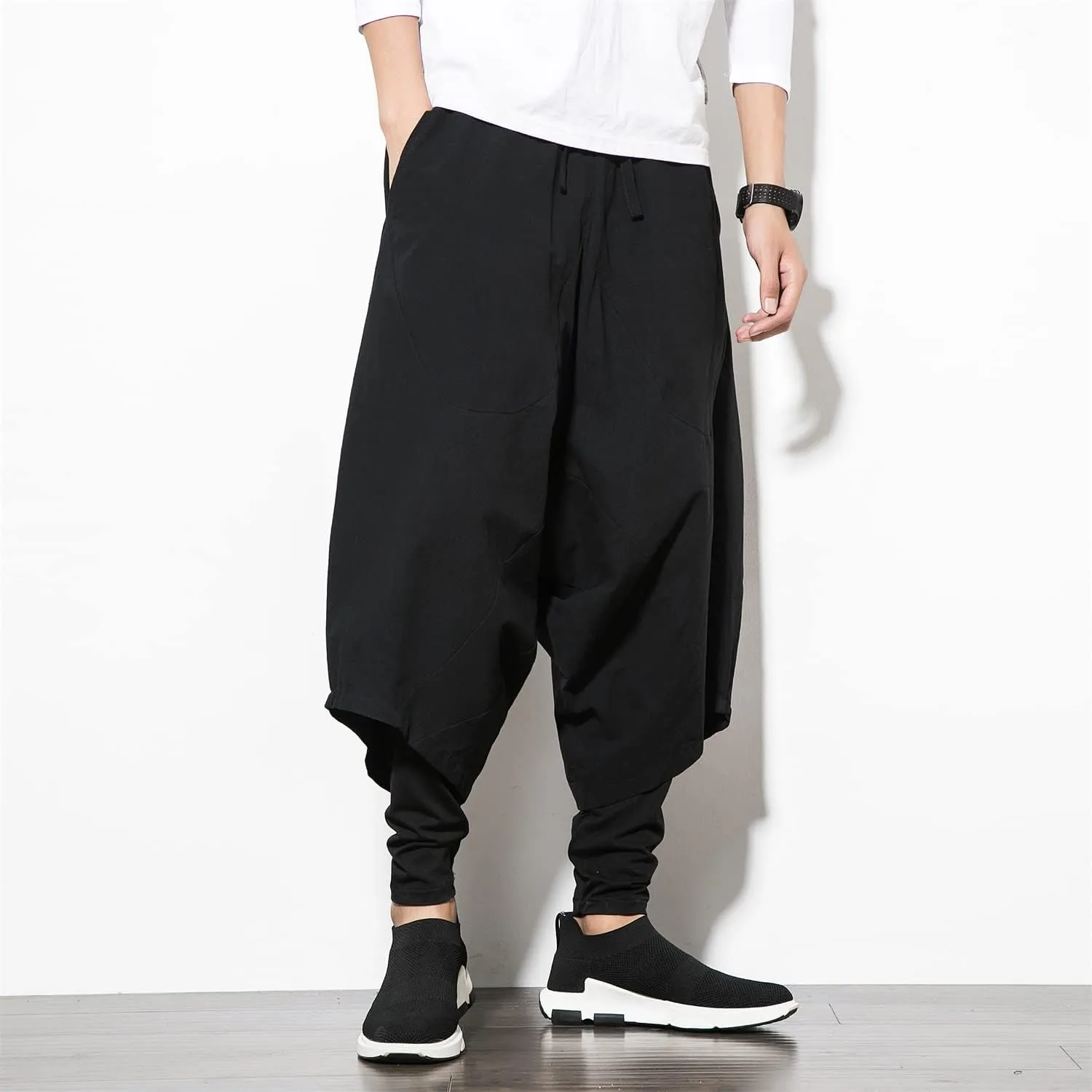 Seidarise Men's Harem Pants Hip hop Joggers Baggy Wide Leg Pants Casual Harem Linen Japanese Yoga