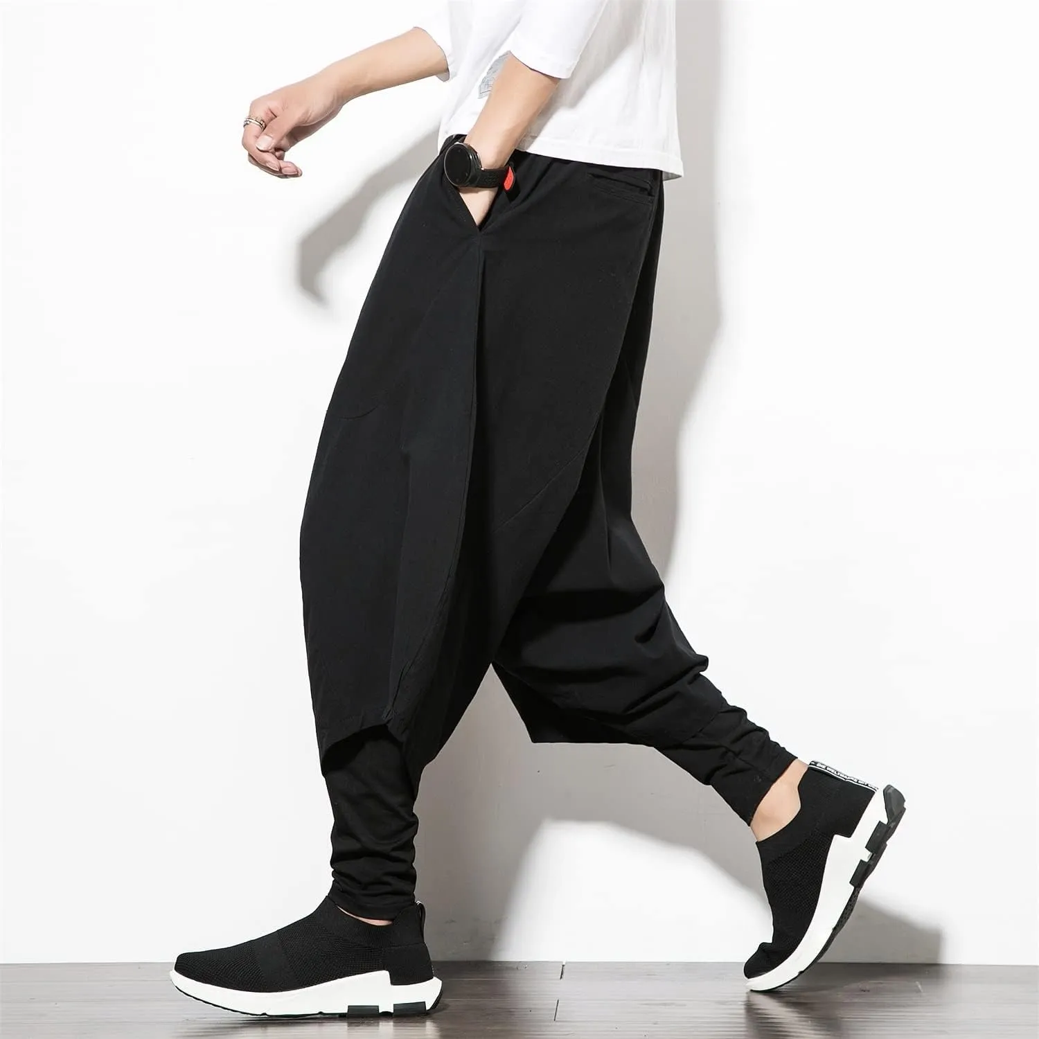 Seidarise Men's Harem Pants Hip hop Joggers Baggy Wide Leg Pants Casual Harem Linen Japanese Yoga