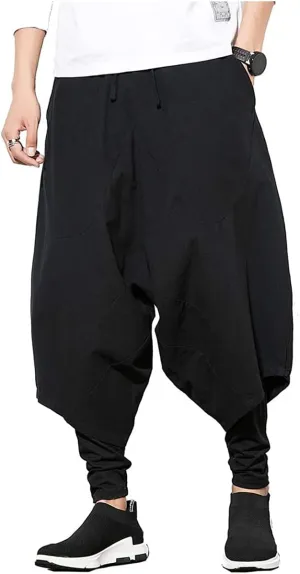 Seidarise Men's Harem Pants Hip hop Joggers Baggy Wide Leg Pants Casual Harem Linen Japanese Yoga
