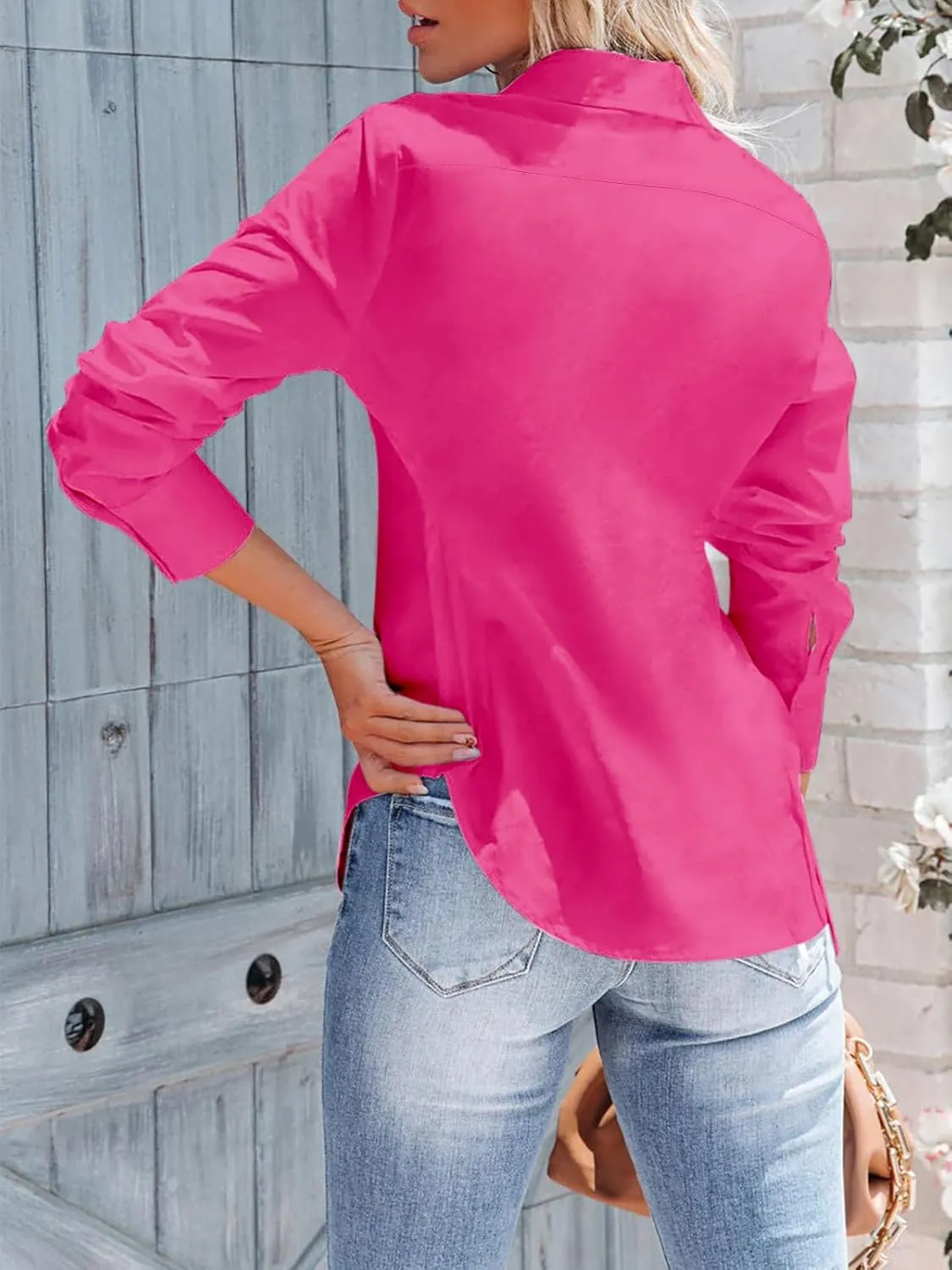 siliteelon Women's Button Down Shirts Long Sleeve Dress Shirts Wrinkle Free Collared Work Office Solid Blouses Corset Tops