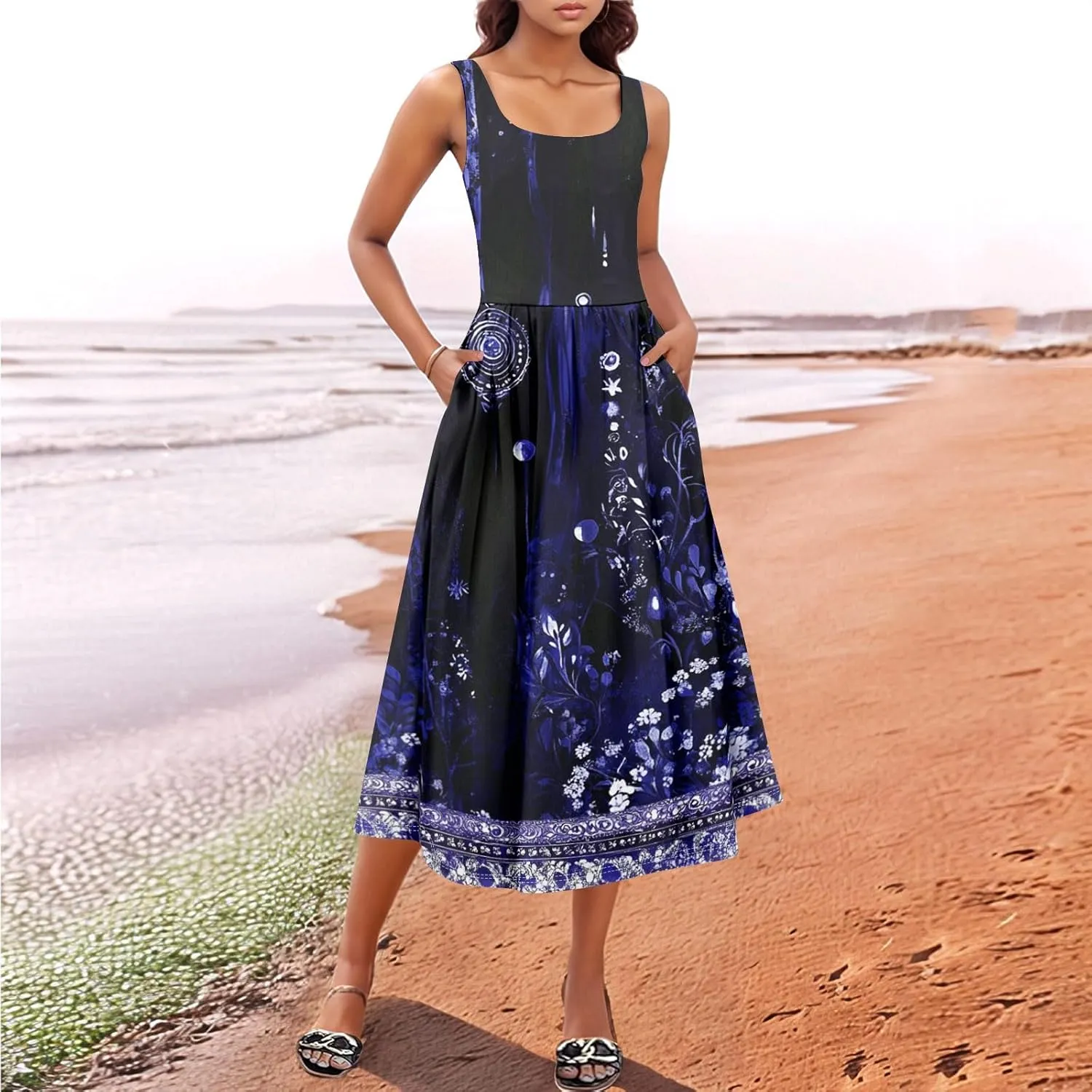 Sleeveless Summer Sundress Women Golf Plus Size Comfort Crewneck Dress Ladies