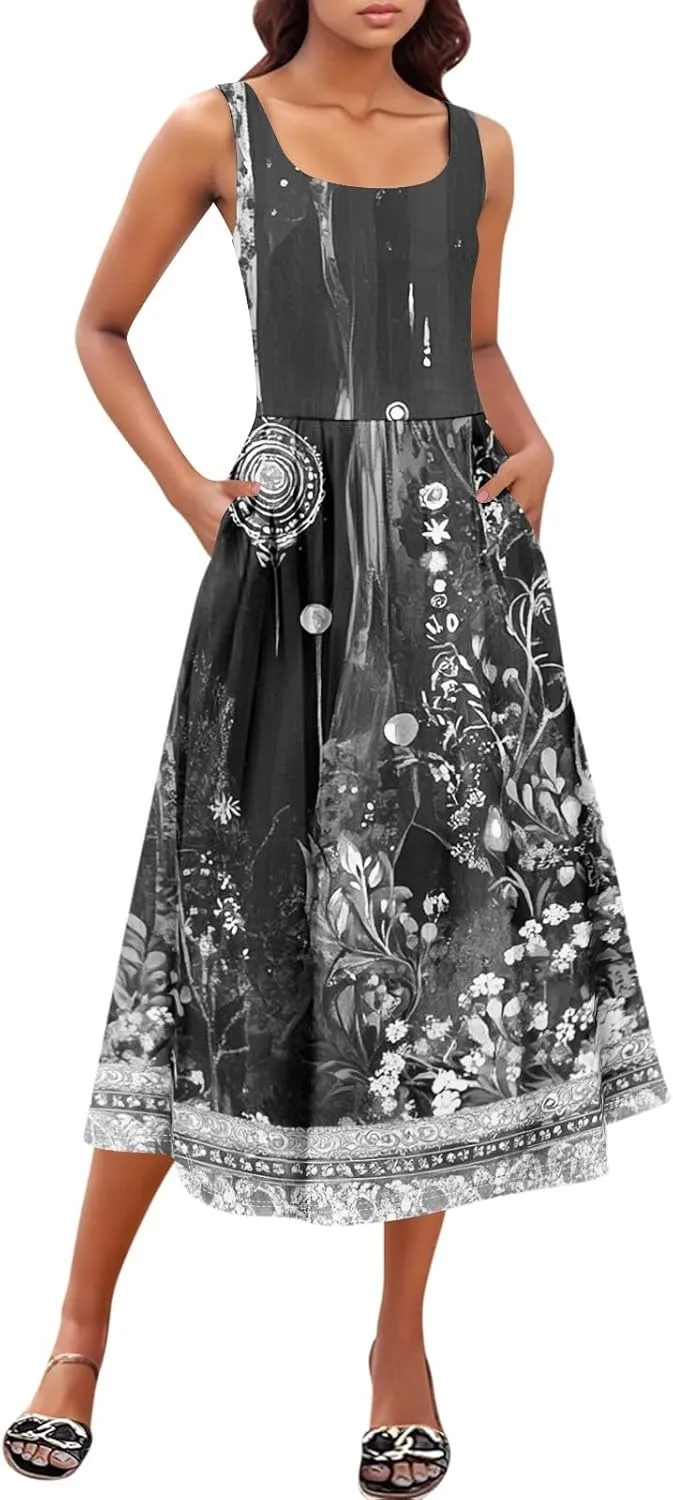 Sleeveless Summer Sundress Women Golf Plus Size Comfort Crewneck Dress Ladies