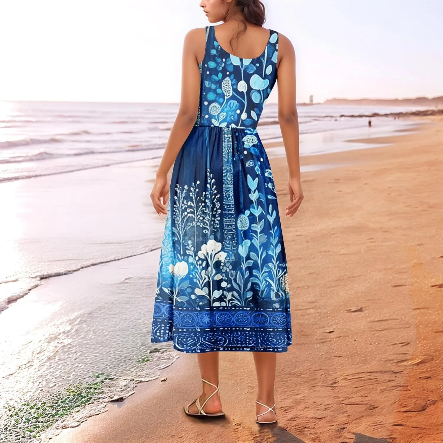 Sleeveless Summer Sundress Women Golf Plus Size Comfort Crewneck Dress Ladies
