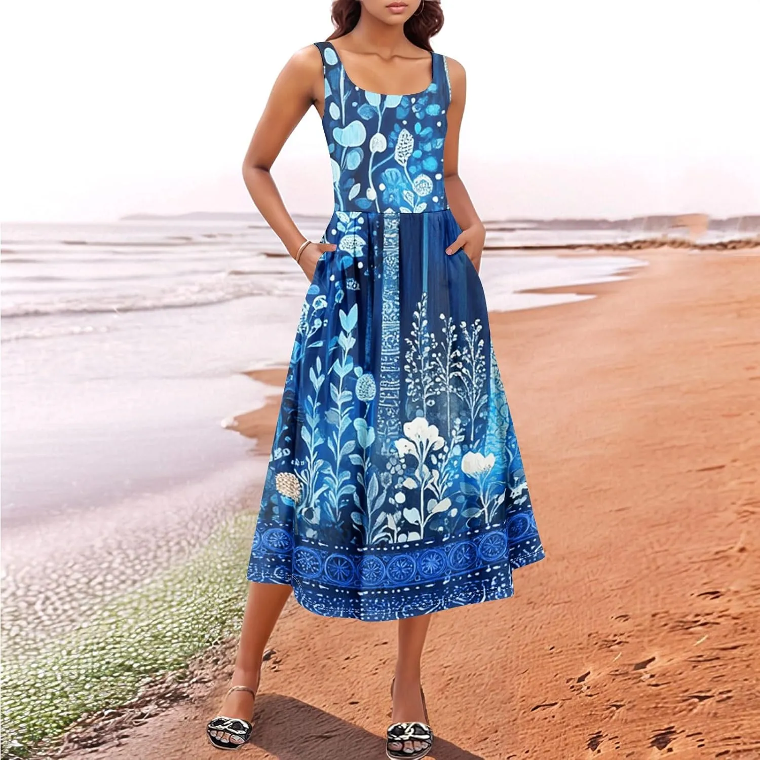 Sleeveless Summer Sundress Women Golf Plus Size Comfort Crewneck Dress Ladies