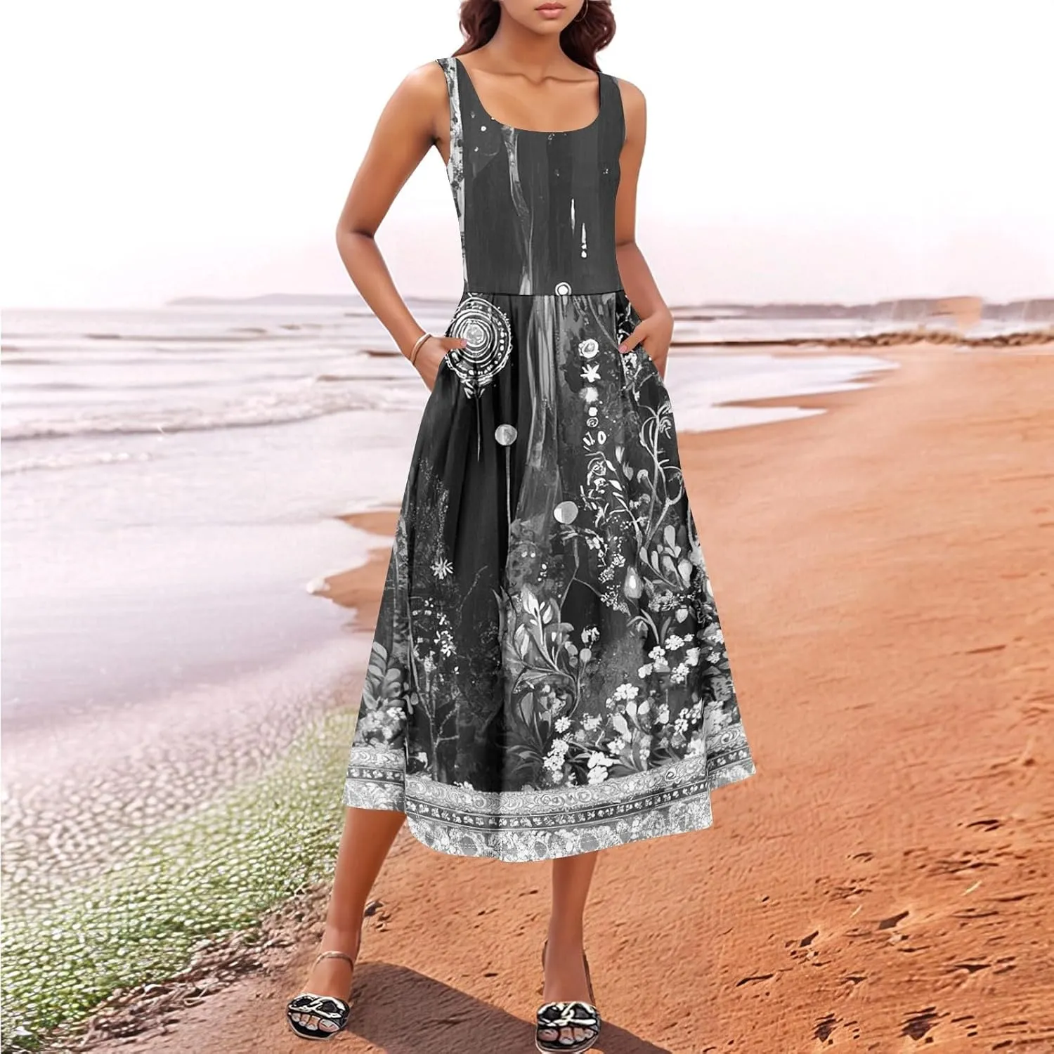 Sleeveless Summer Sundress Women Golf Plus Size Comfort Crewneck Dress Ladies