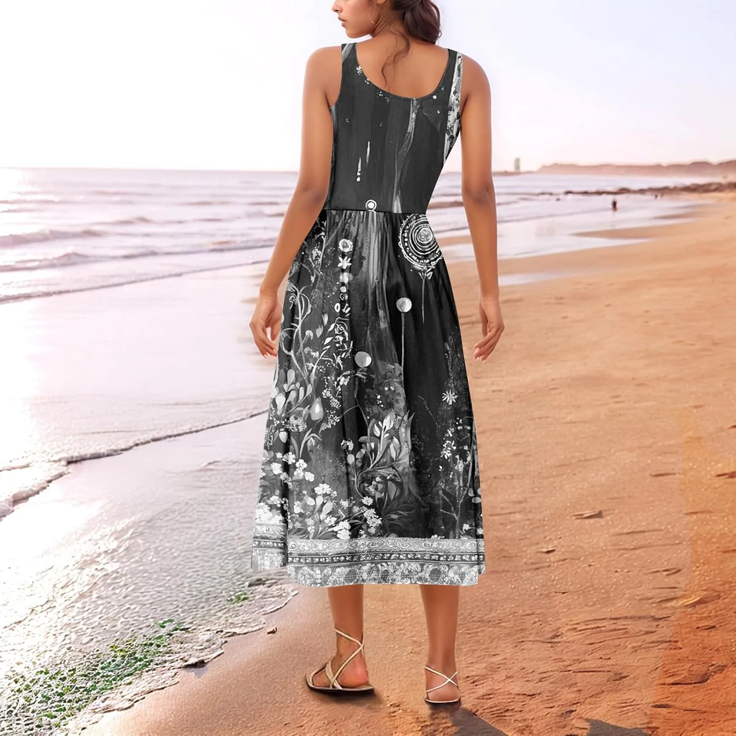 Sleeveless Summer Sundress Women Golf Plus Size Comfort Crewneck Dress Ladies