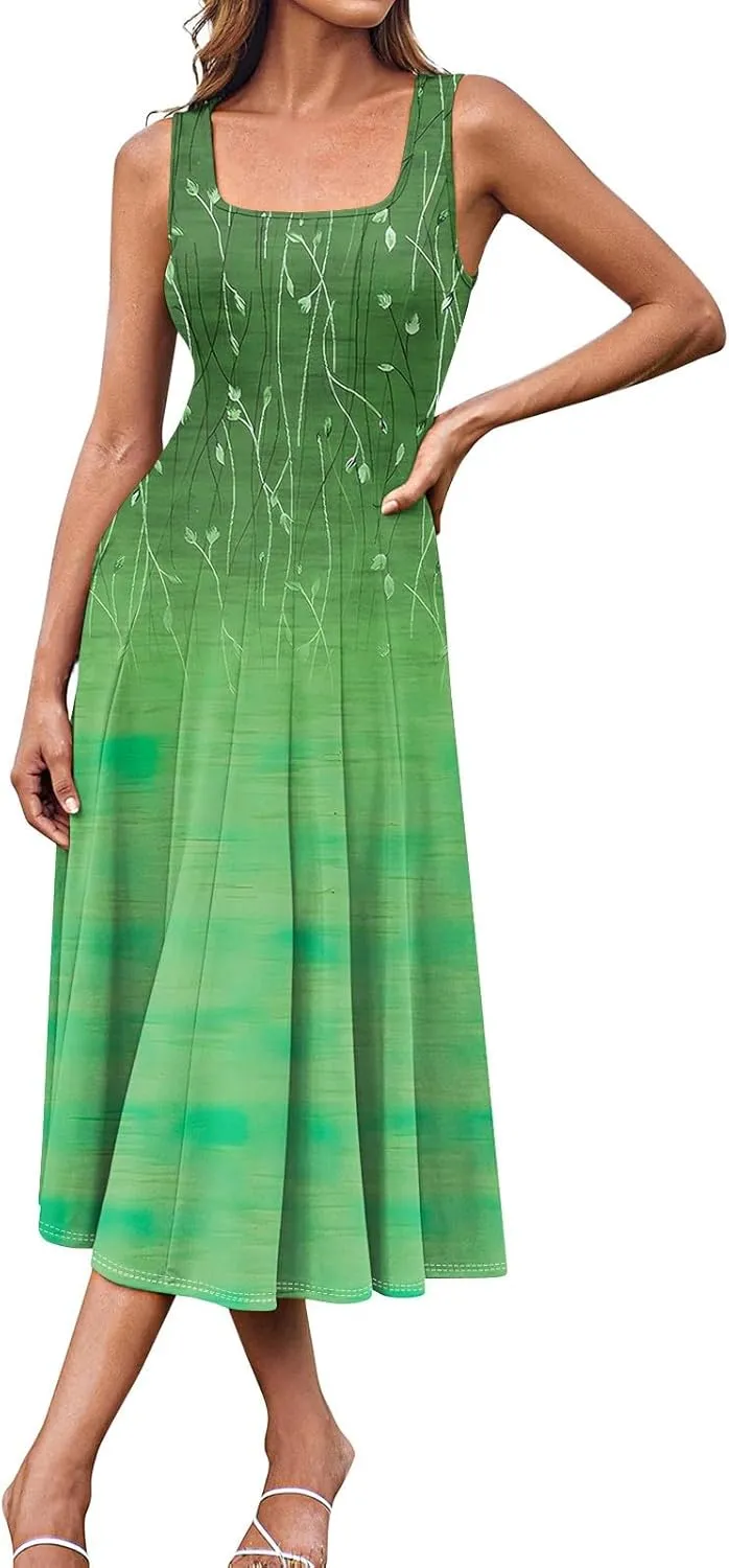Sleeveless Tunic Sundress Womens Summer Party Print Comfort Dress for Women