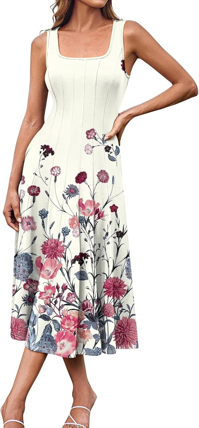 Sleeveless Tunic Sundress Womens Summer Party Print Comfort Dress for Women
