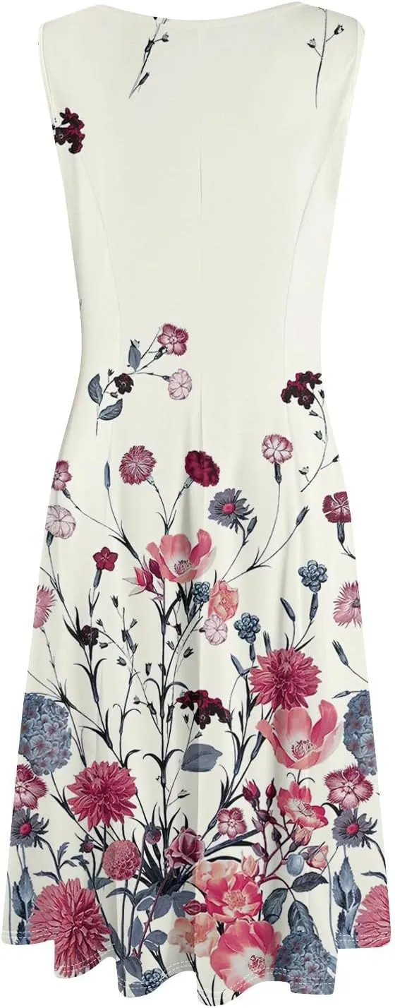 Sleeveless Tunic Sundress Womens Summer Party Print Comfort Dress for Women