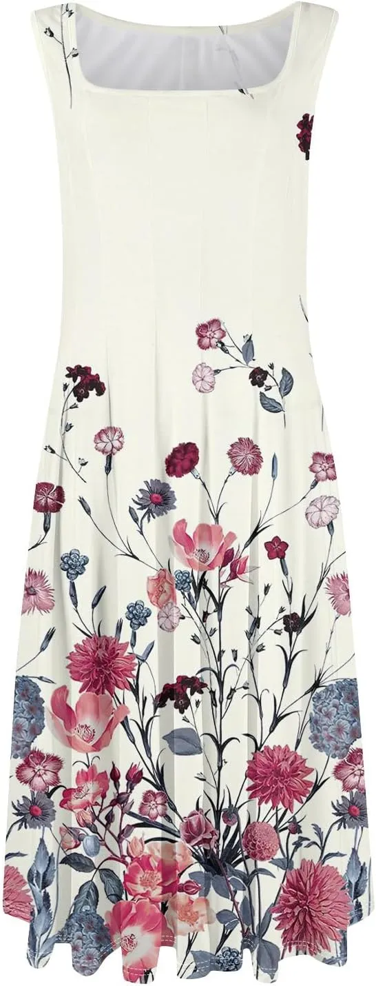 Sleeveless Tunic Sundress Womens Summer Party Print Comfort Dress for Women