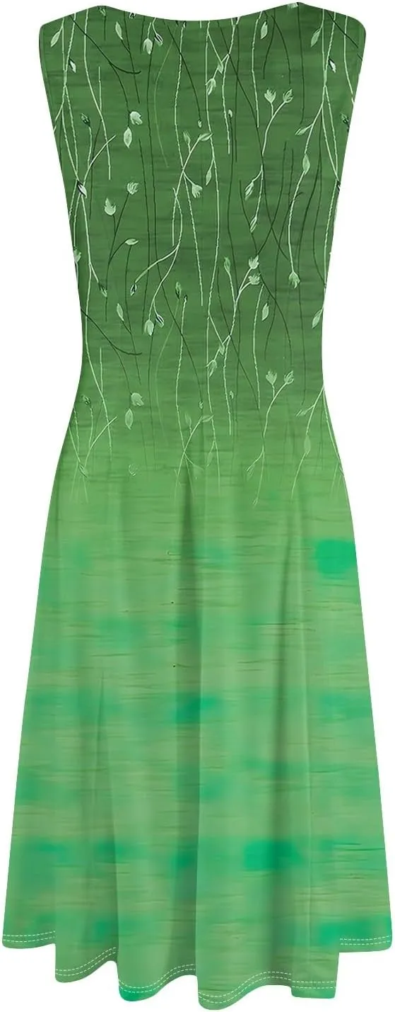 Sleeveless Tunic Sundress Womens Summer Party Print Comfort Dress for Women