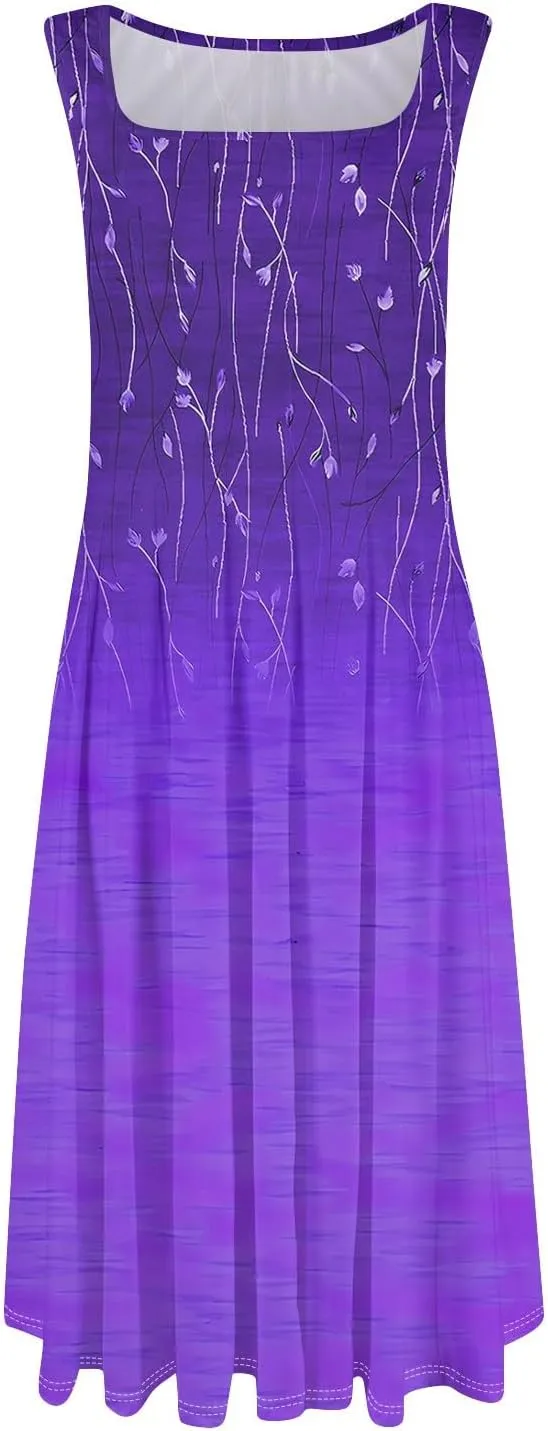 Sleeveless Tunic Sundress Womens Summer Party Print Comfort Dress for Women
