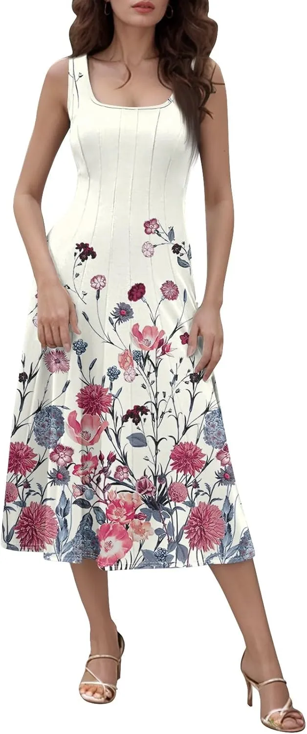 Sleeveless Tunic Sundress Womens Summer Party Print Comfort Dress for Women