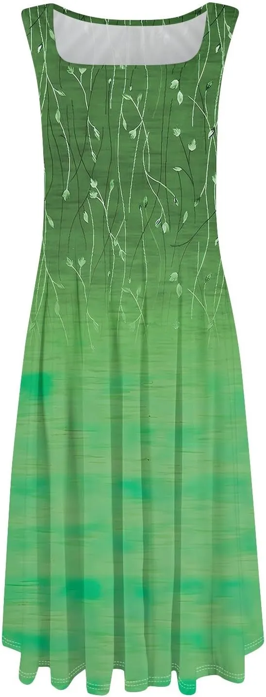 Sleeveless Tunic Sundress Womens Summer Party Print Comfort Dress for Women