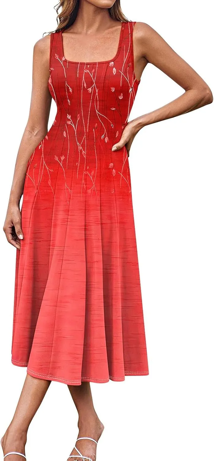 Sleeveless Tunic Sundress Womens Summer Party Print Comfort Dress for Women