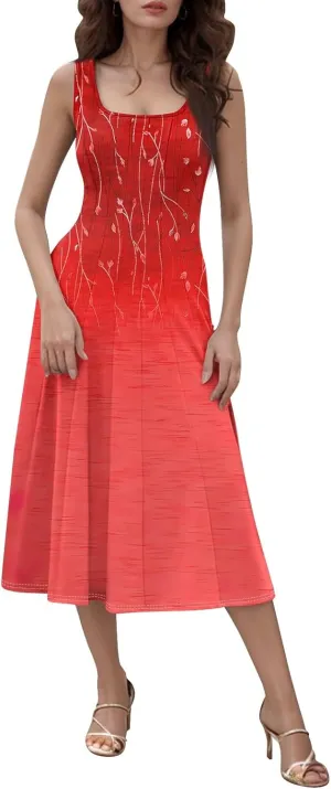 Sleeveless Tunic Sundress Womens Summer Party Print Comfort Dress for Women