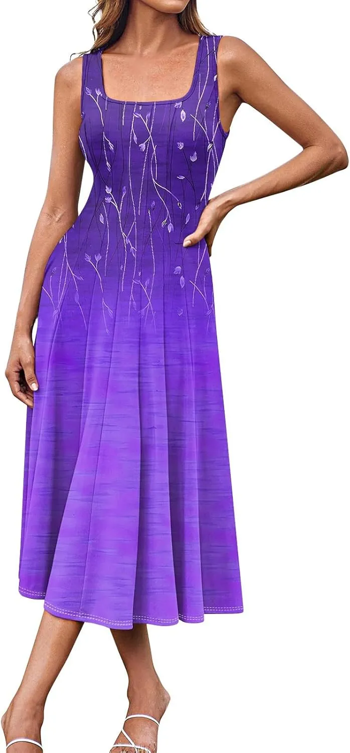 Sleeveless Tunic Sundress Womens Summer Party Print Comfort Dress for Women