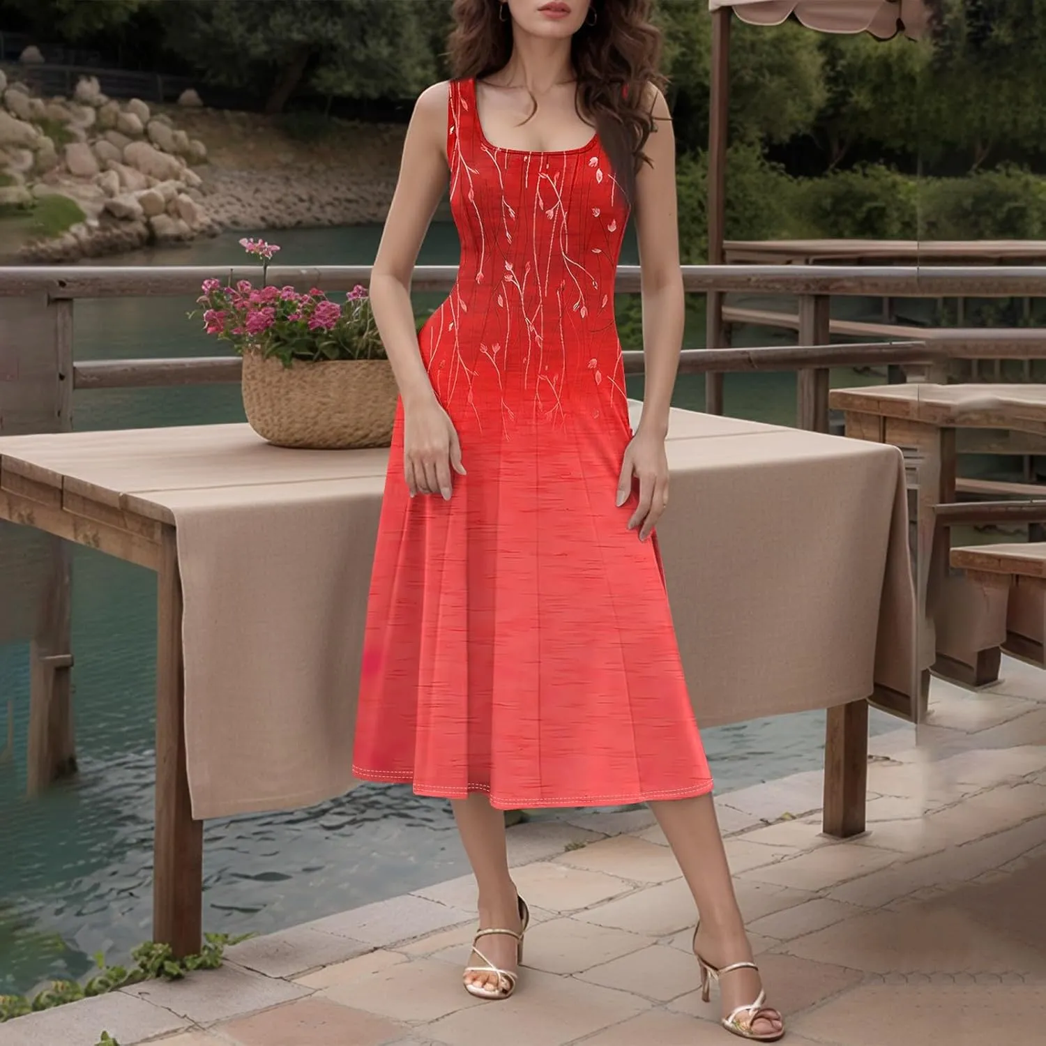 Sleeveless Tunic Sundress Womens Summer Party Print Comfort Dress for Women
