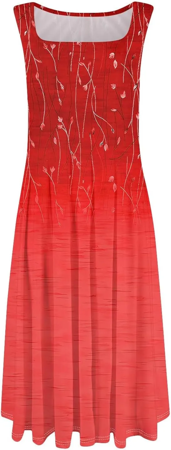 Sleeveless Tunic Sundress Womens Summer Party Print Comfort Dress for Women