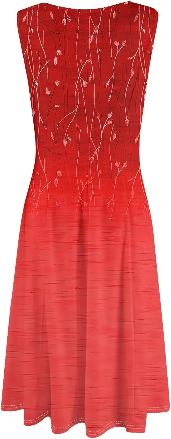 Sleeveless Tunic Sundress Womens Summer Party Print Comfort Dress for Women