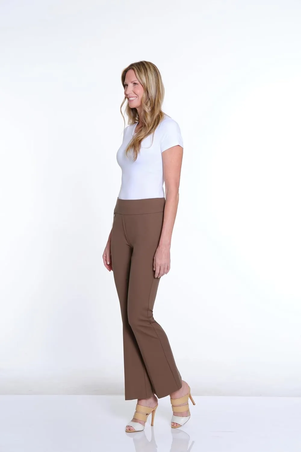 SLIM-SATION Women's Wide Band Elastic Waist Pull on Flare Leg Pant