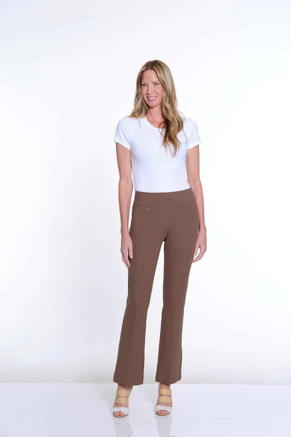 SLIM-SATION Women's Wide Band Elastic Waist Pull on Flare Leg Pant