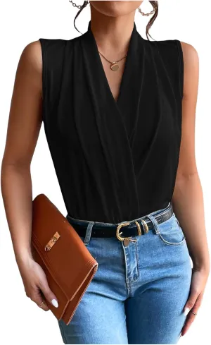 SOLY HUX Women's Wrap V Neck Tank Tops Sleeveless Vest Shirts Elegant Work Office Clothes