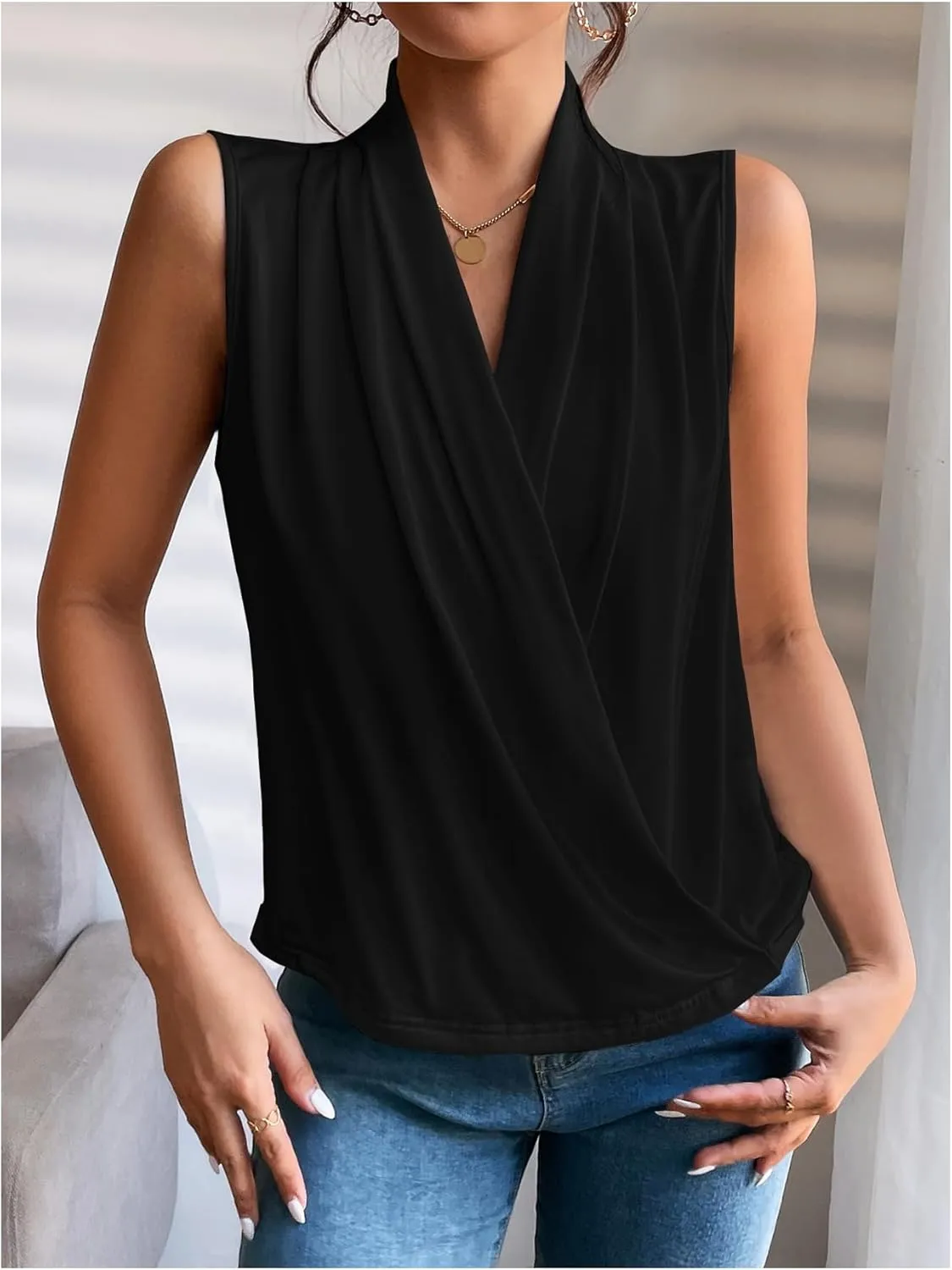 SOLY HUX Women's Wrap V Neck Tank Tops Sleeveless Vest Shirts Elegant Work Office Clothes