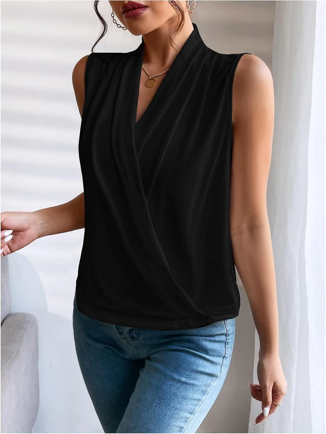SOLY HUX Women's Wrap V Neck Tank Tops Sleeveless Vest Shirts Elegant Work Office Clothes