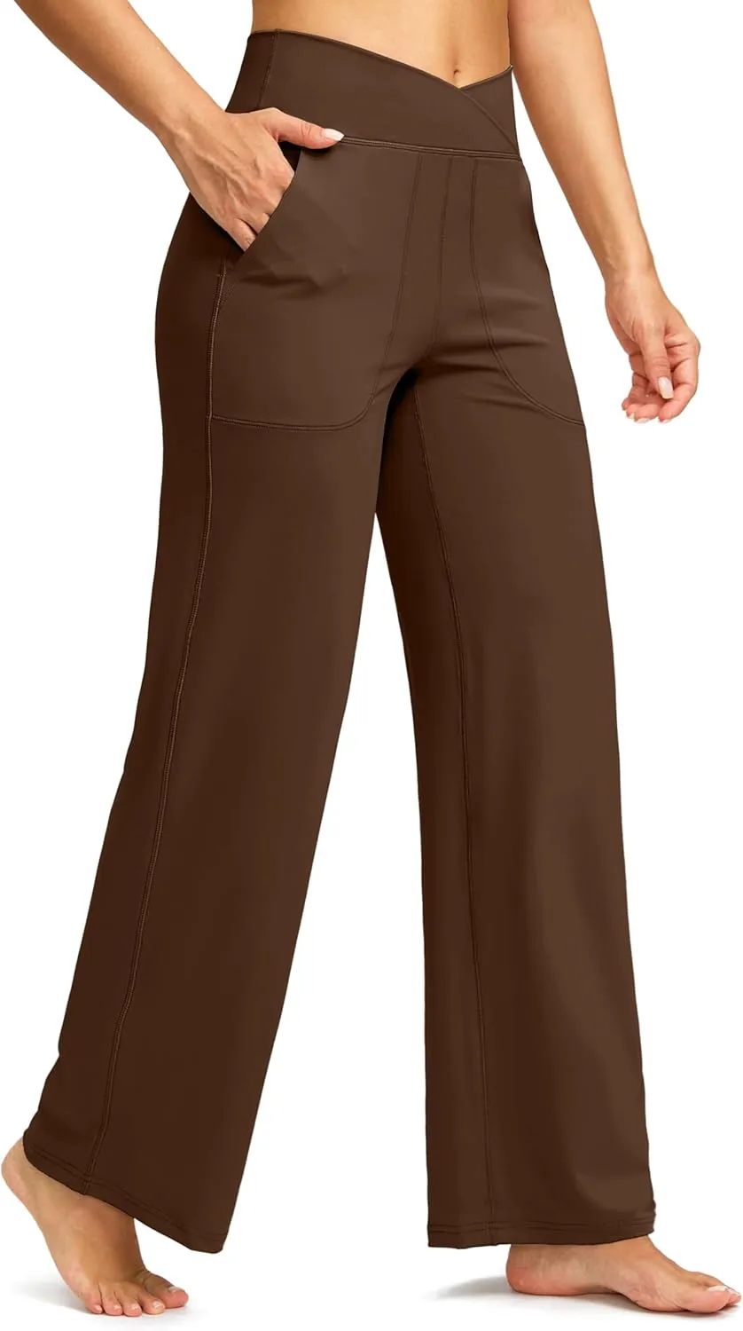 Soothfeel Wide Leg Pants Woman Yoga Pants with Pocket Crosscover High Waist Stretch Work Lounge Casual Dress Sweatpants