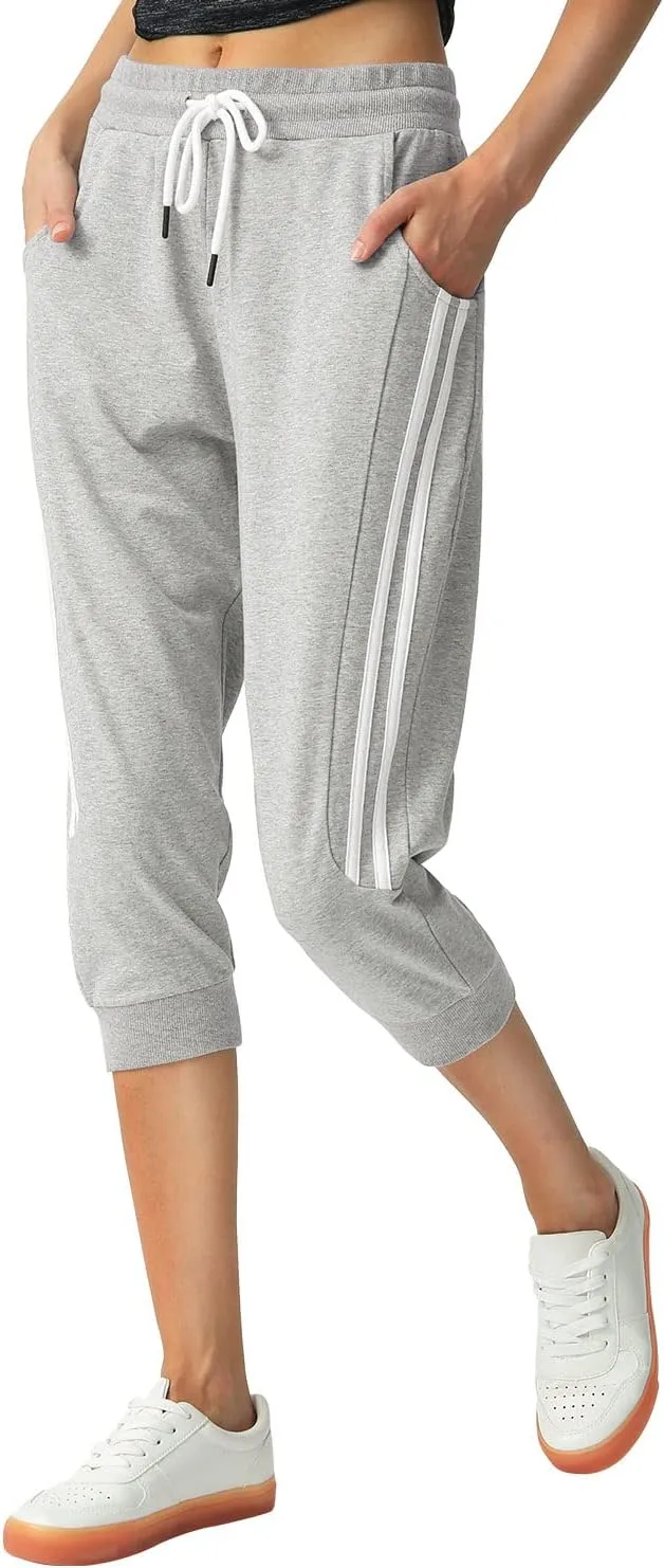 SPECIALMAGIC Women's 2 Pack Capri Pants Cropped Joggers with Pockets Capri Sweatpants