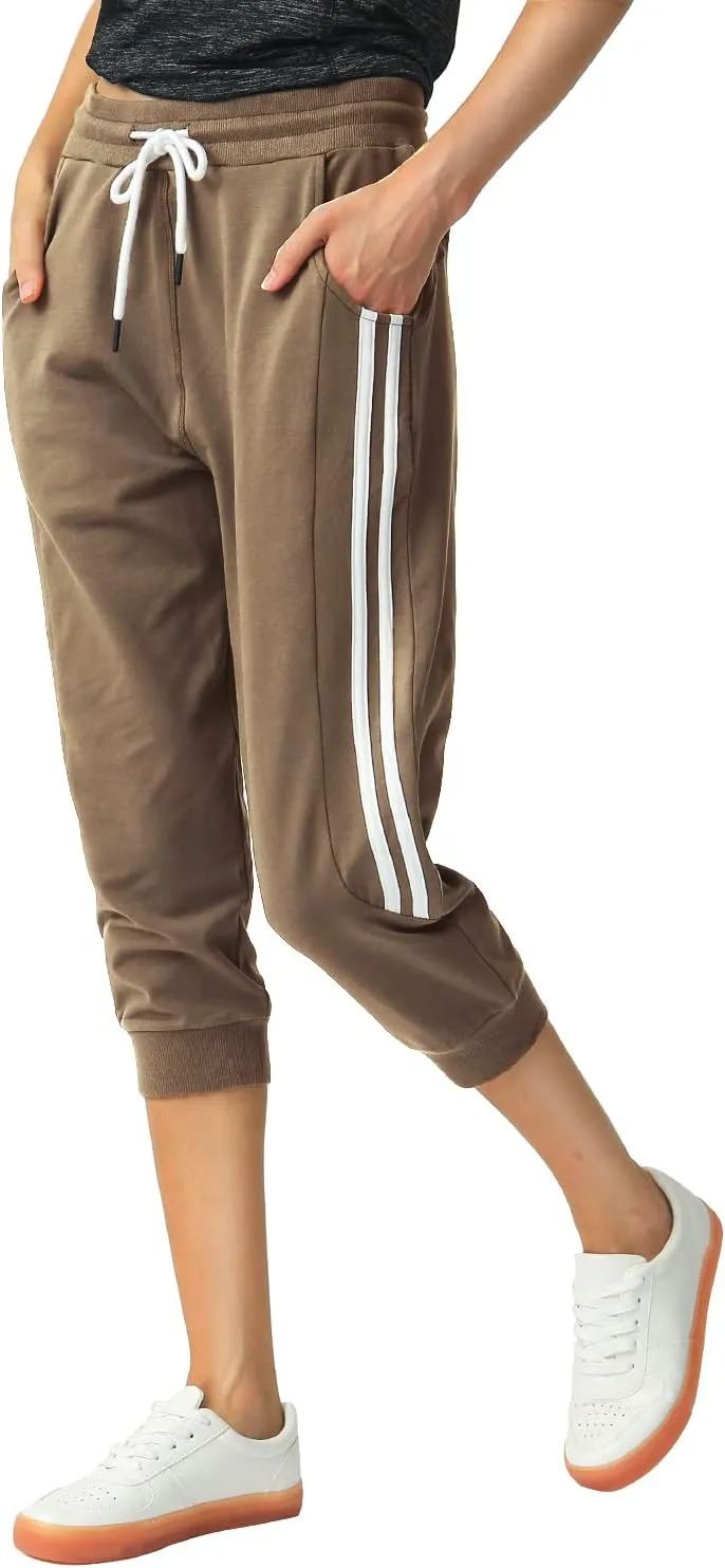 SPECIALMAGIC Women's Capri Pants Cropped Joggers with Pockets Elastic Waist Drawstring Capri Sweatpants