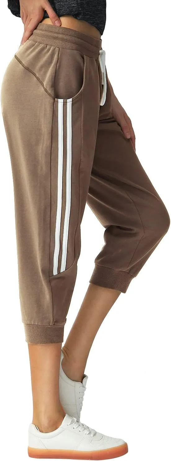 SPECIALMAGIC Women's Capri Pants Cropped Joggers with Pockets Elastic Waist Drawstring Capri Sweatpants