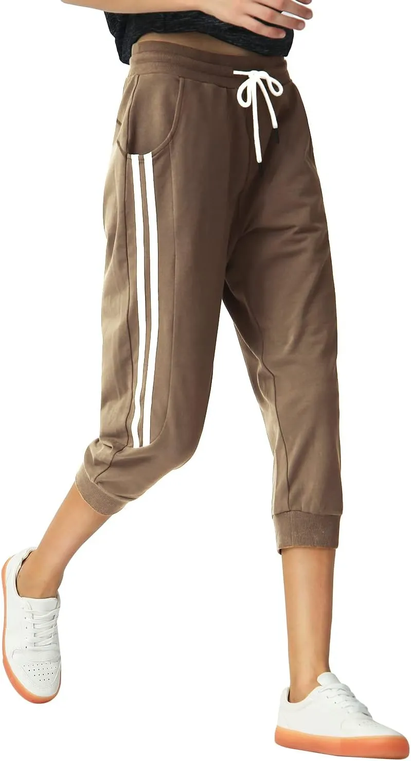 SPECIALMAGIC Women's Capri Pants Cropped Joggers with Pockets Elastic Waist Drawstring Capri Sweatpants