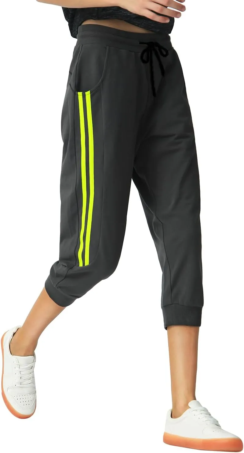 SPECIALMAGIC Women's Capri Pants Cropped Joggers with Pockets Elastic Waist Drawstring Capri Sweatpants