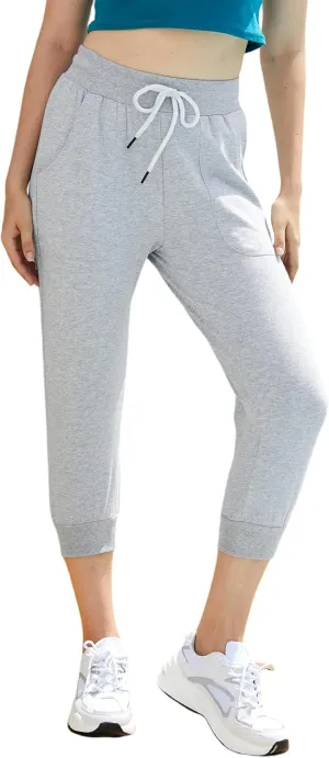 SPECIALMAGIC Women's Sweatpants Capri Pants Cropped Jogger Running Pants Lounge Loose Fit Drawstring Waist with Side Pockets