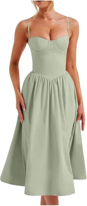 Summer Wedding Guest Dress Trendy Elegant Camisole Skirt for Women Bubble Princess Long Sundress Fit Comfort Evening