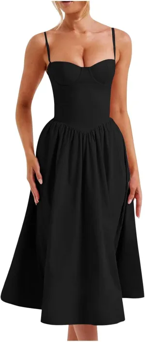 Summer Wedding Guest Dress Trendy Elegant Camisole Skirt for Women Bubble Princess Long Sundress Fit Comfort Evening
