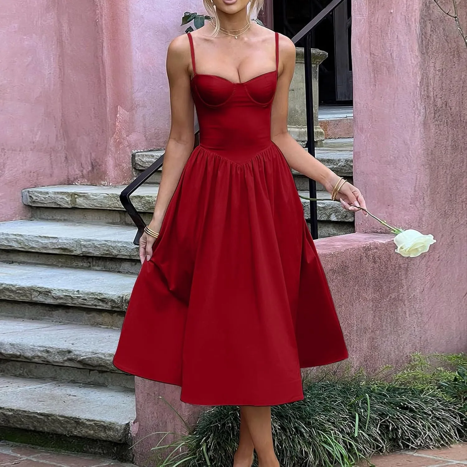 Summer Wedding Guest Dress Trendy Elegant Camisole Skirt for Women Bubble Princess Long Sundress Fit Comfort Evening