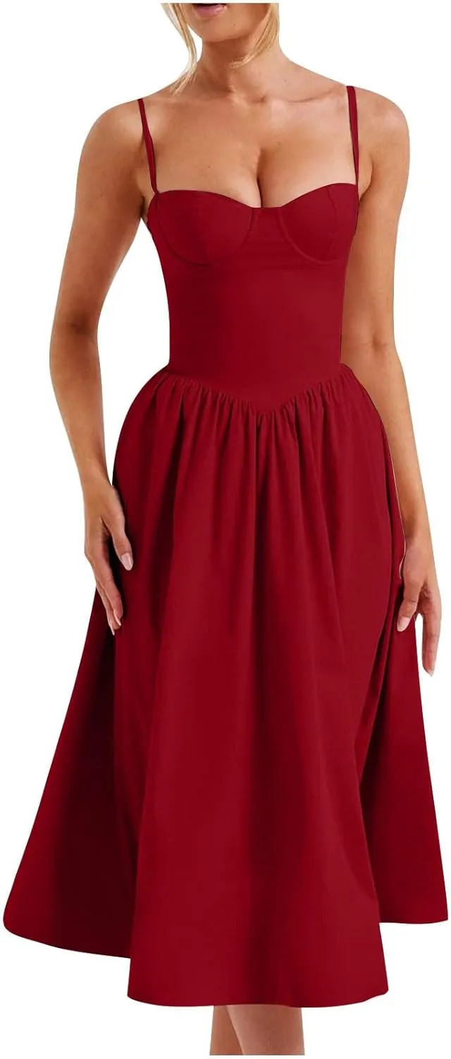 Summer Wedding Guest Dress Trendy Elegant Camisole Skirt for Women Bubble Princess Long Sundress Fit Comfort Evening