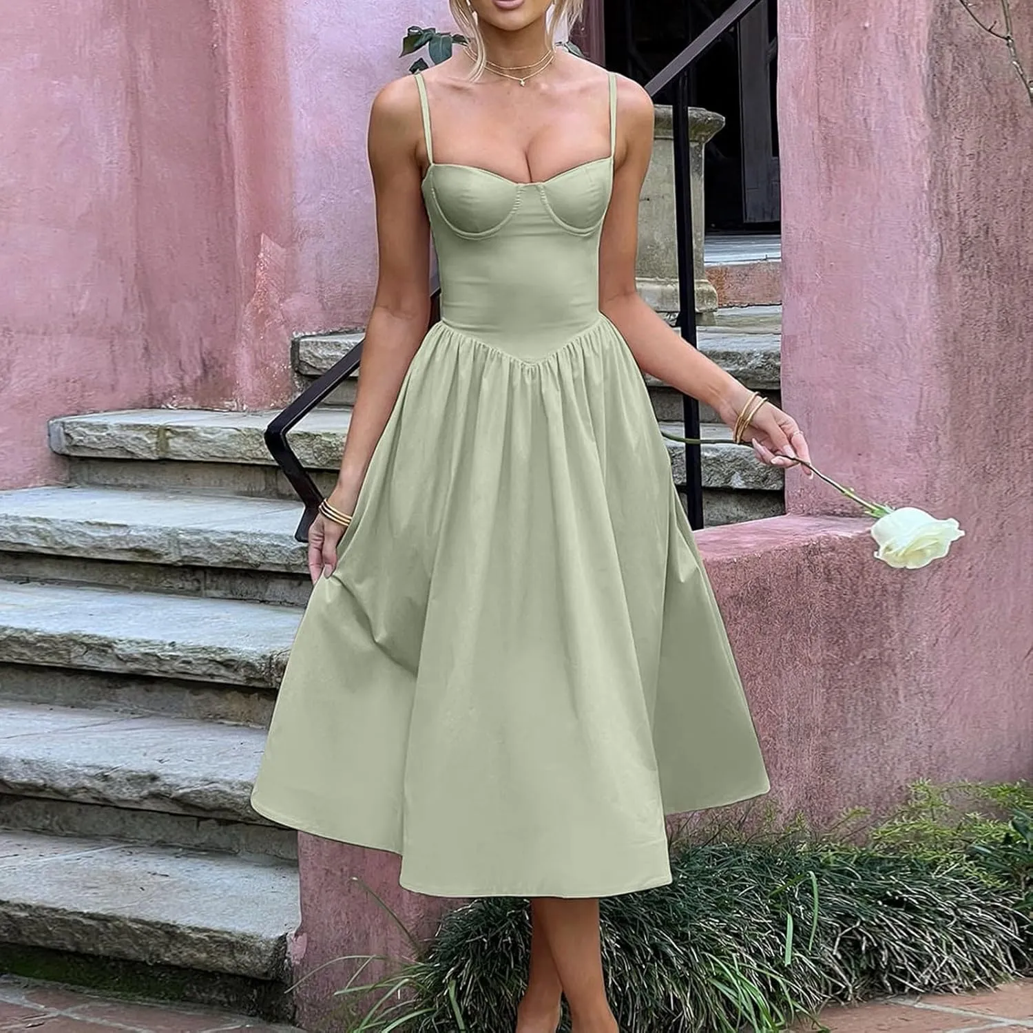 Summer Wedding Guest Dress Trendy Elegant Camisole Skirt for Women Bubble Princess Long Sundress Fit Comfort Evening