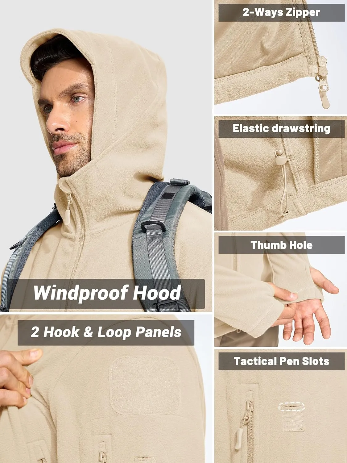 TACVASEN Mens Fleece Jacket Full Zip Tactical Hoodies Winter Coats Windproof Hoodies Warm Hunting