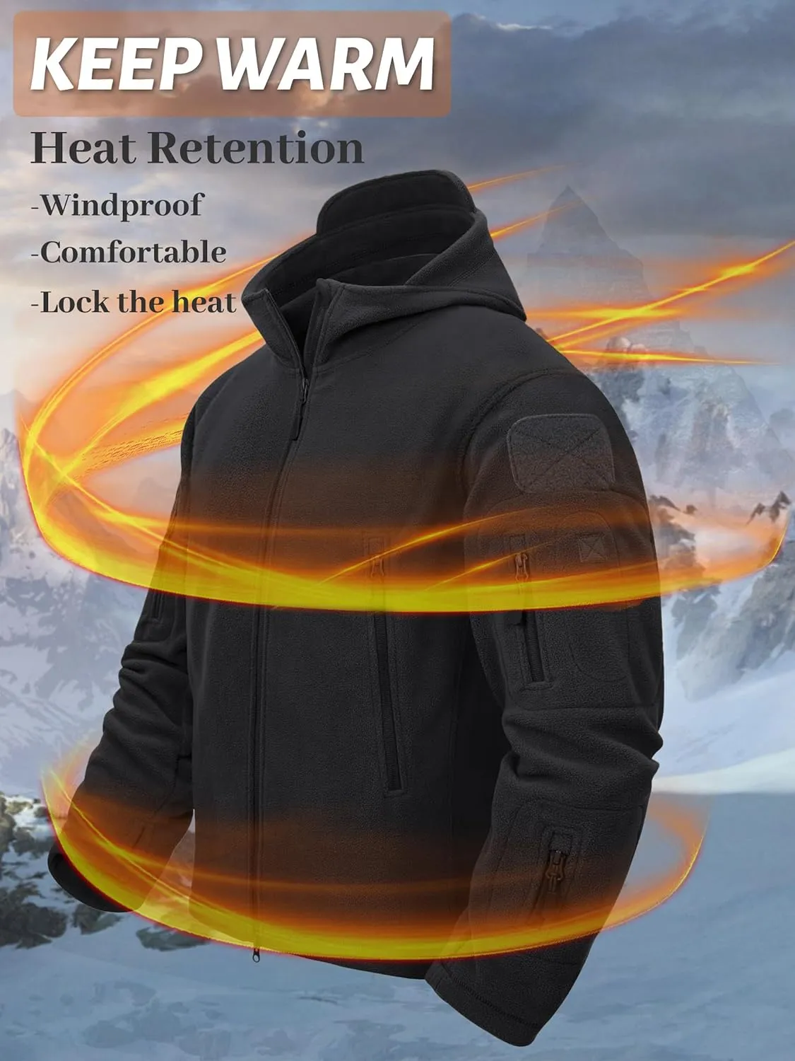TACVASEN Mens Fleece Jacket Full Zip Tactical Hoodies Winter Coats Windproof Hoodies Warm Hunting