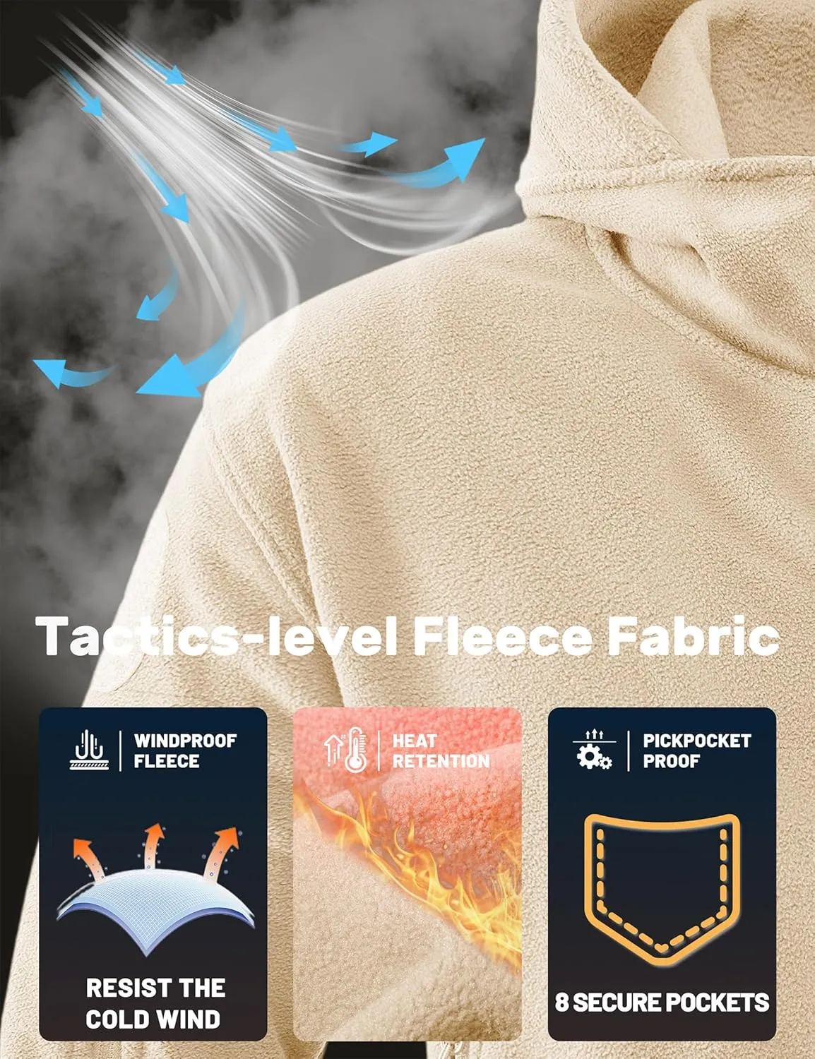 TACVASEN Mens Fleece Jacket Full Zip Tactical Hoodies Winter Coats Windproof Hoodies Warm Hunting