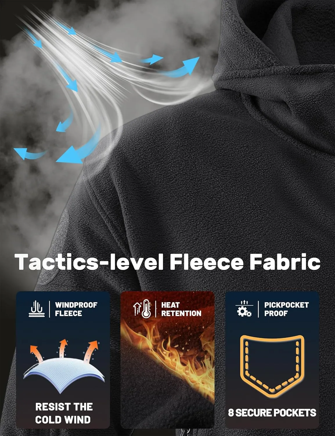 TACVASEN Mens Fleece Jacket Full Zip Tactical Hoodies Winter Coats Windproof Hoodies Warm Hunting