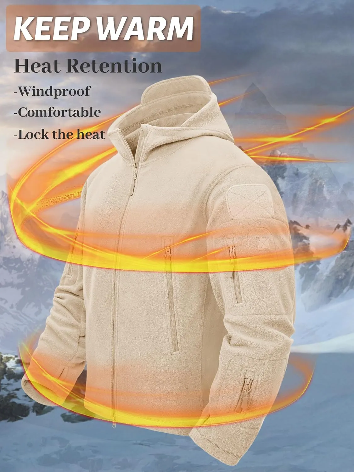 TACVASEN Mens Fleece Jacket Full Zip Tactical Hoodies Winter Coats Windproof Hoodies Warm Hunting