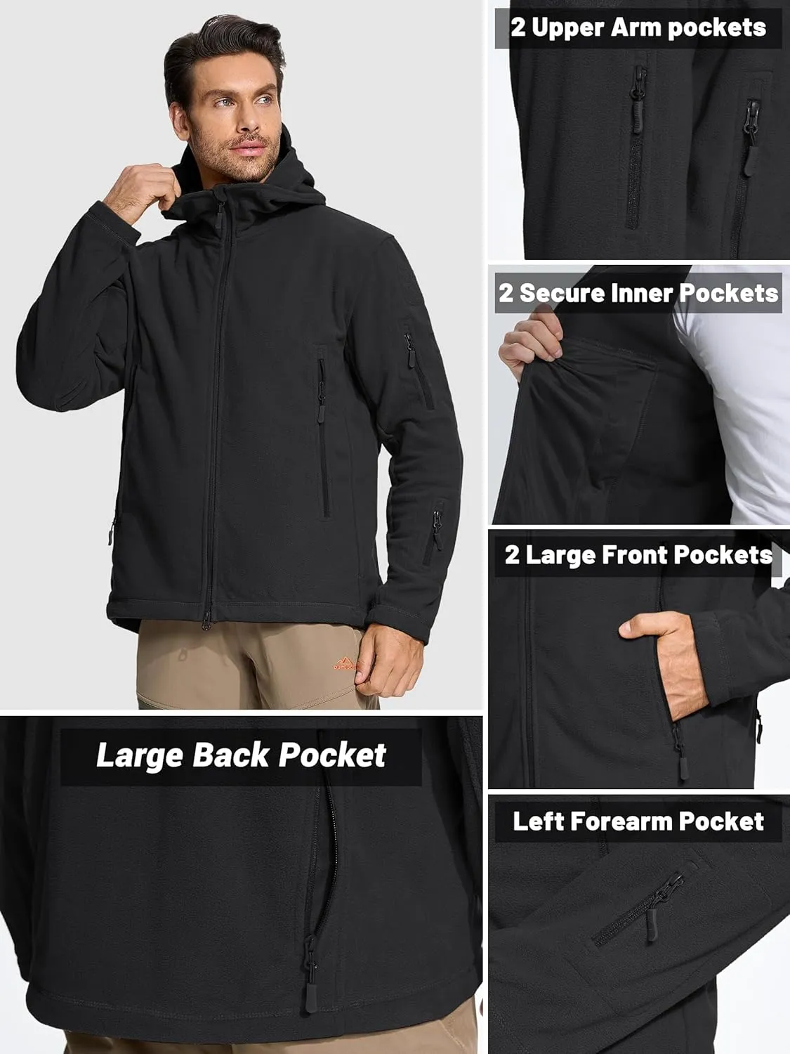 TACVASEN Mens Fleece Jacket Full Zip Tactical Hoodies Winter Coats Windproof Hoodies Warm Hunting