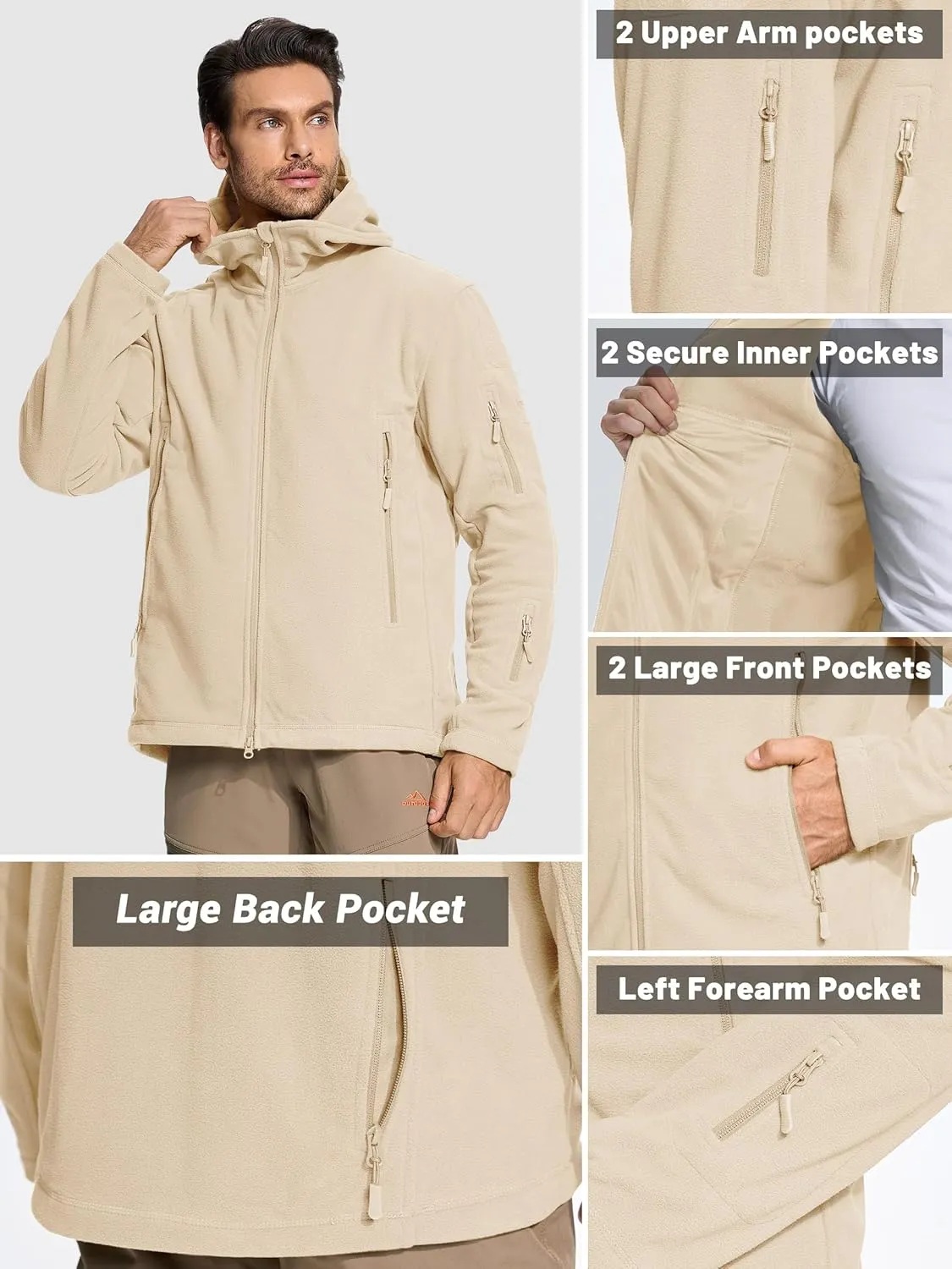 TACVASEN Mens Fleece Jacket Full Zip Tactical Hoodies Winter Coats Windproof Hoodies Warm Hunting