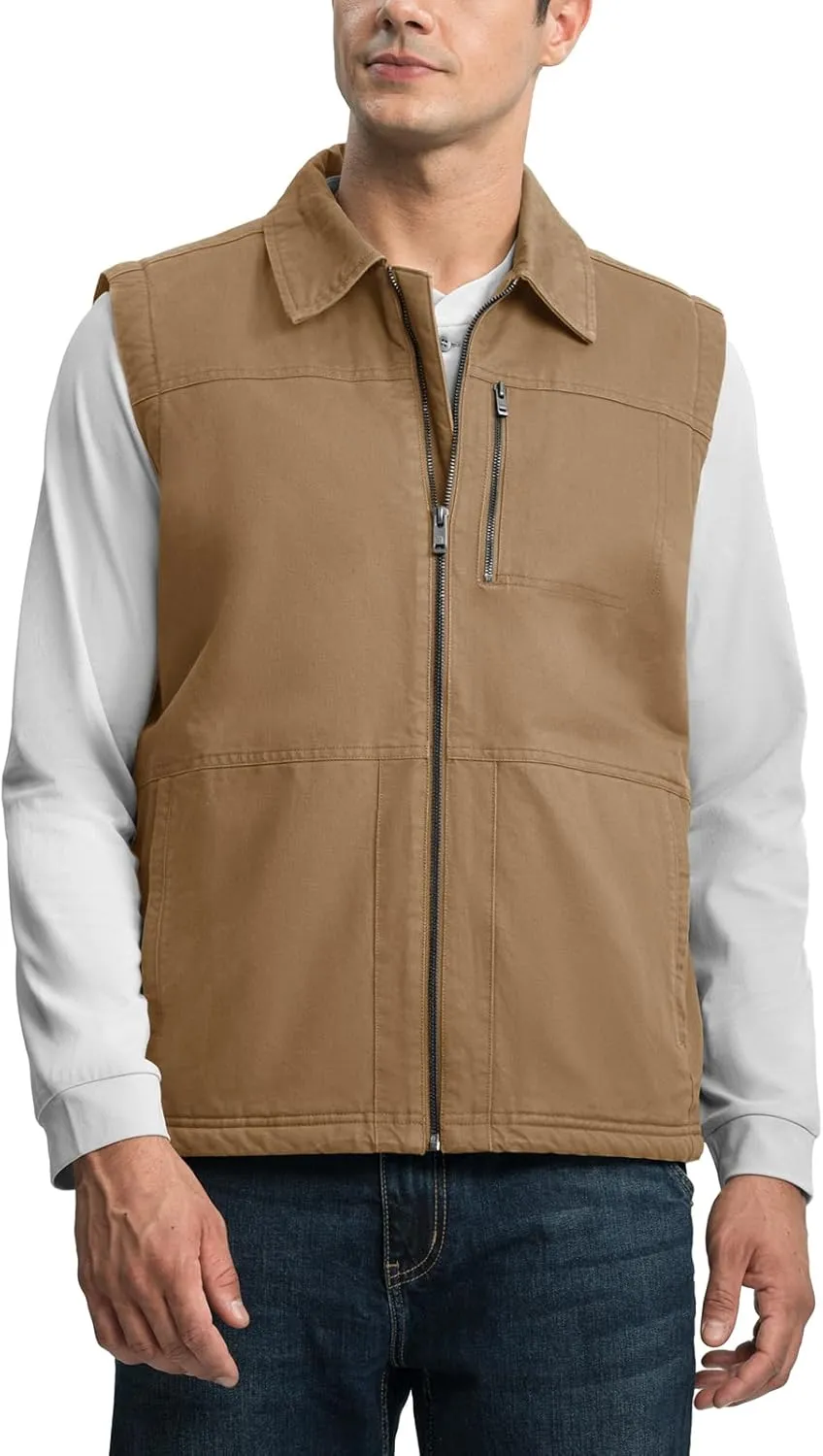 TBMPOY Men's Winter Vest Casual Sherpa Fleece lined Full Zip Lightweight Vest Outerwear Warm Cotton Travel Jackets